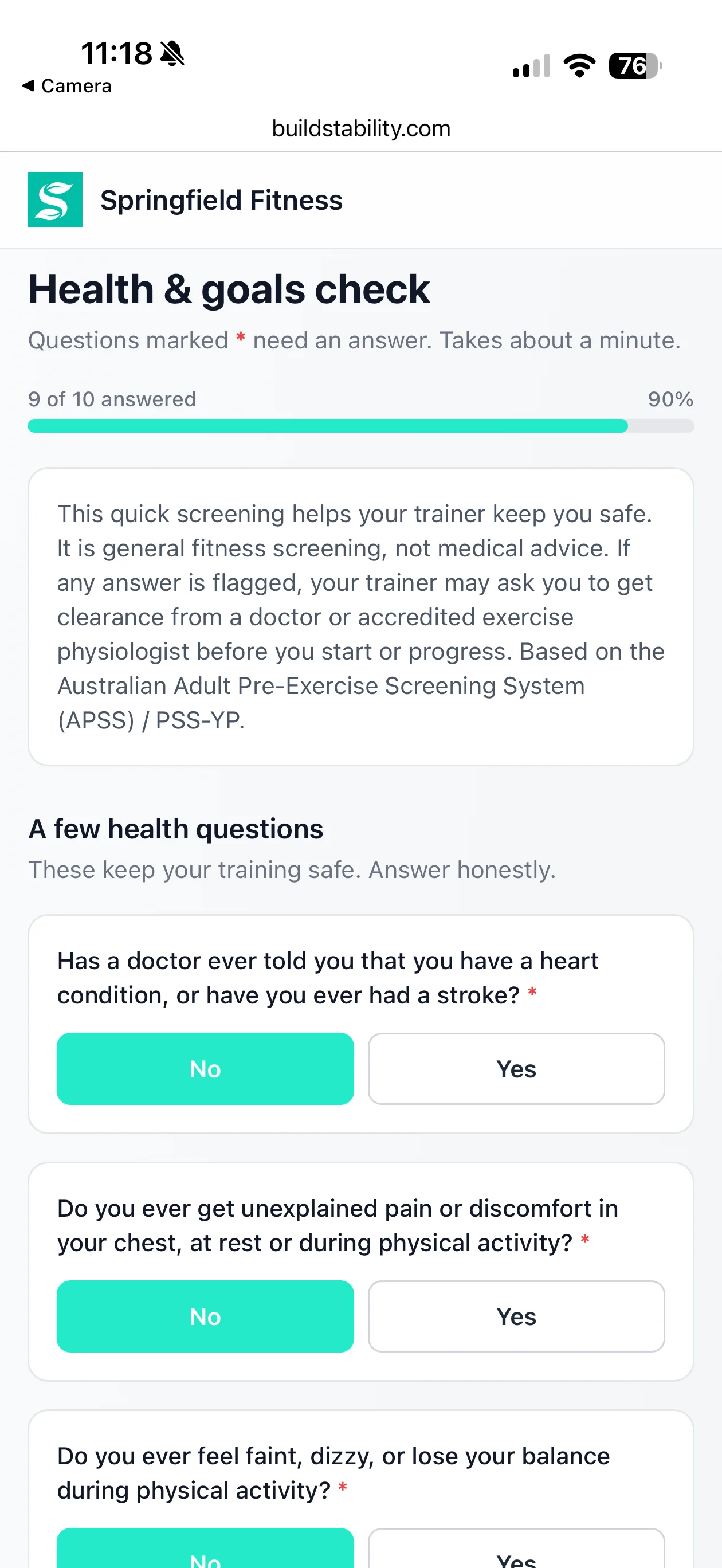 A client completing the branded health and goals screening on their phone, no login required