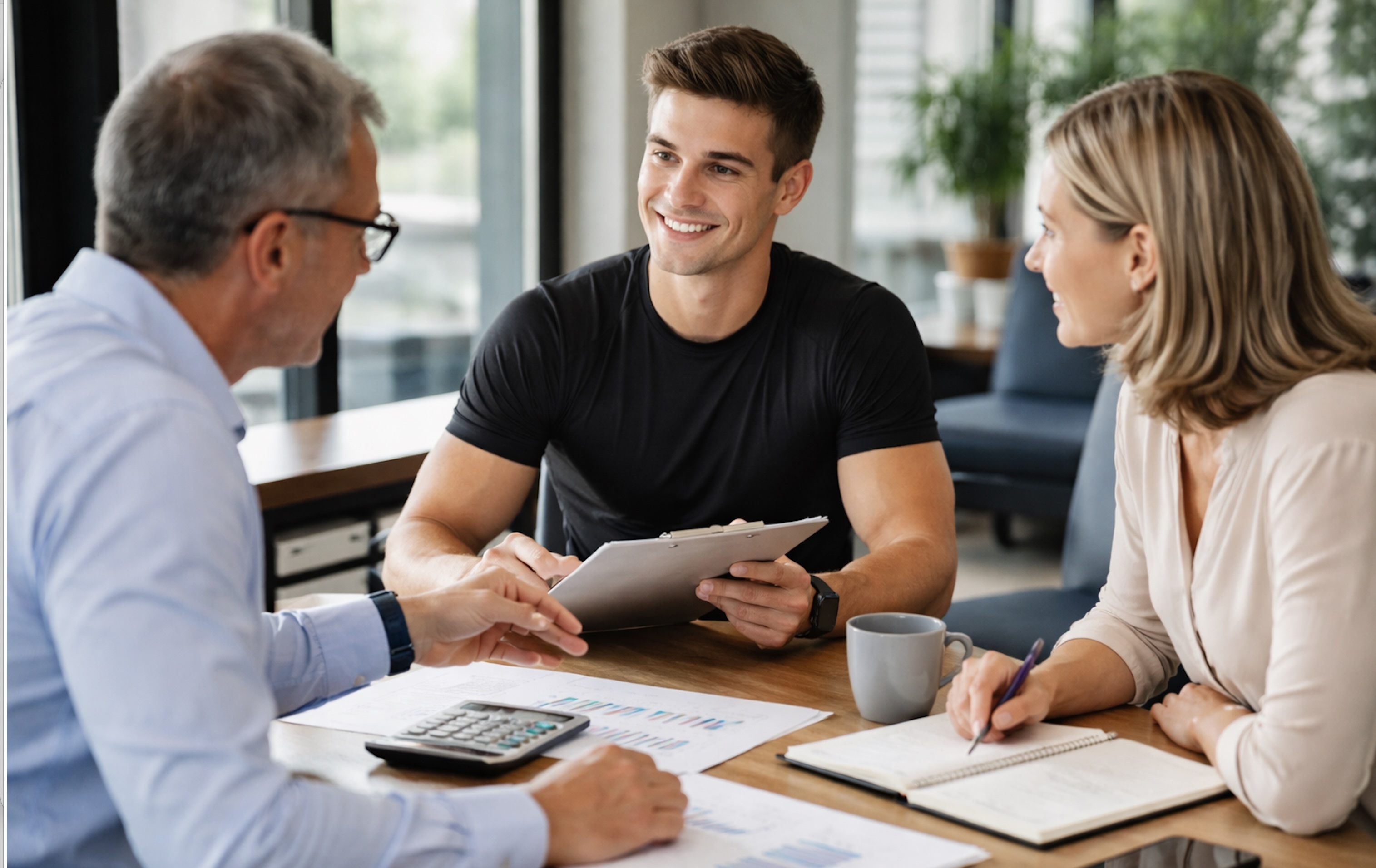 Personal trainer meeting with accountant to discuss business finances and tax obligations