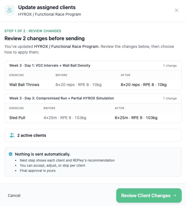 Smart Bulk Push review showing before and after for each change