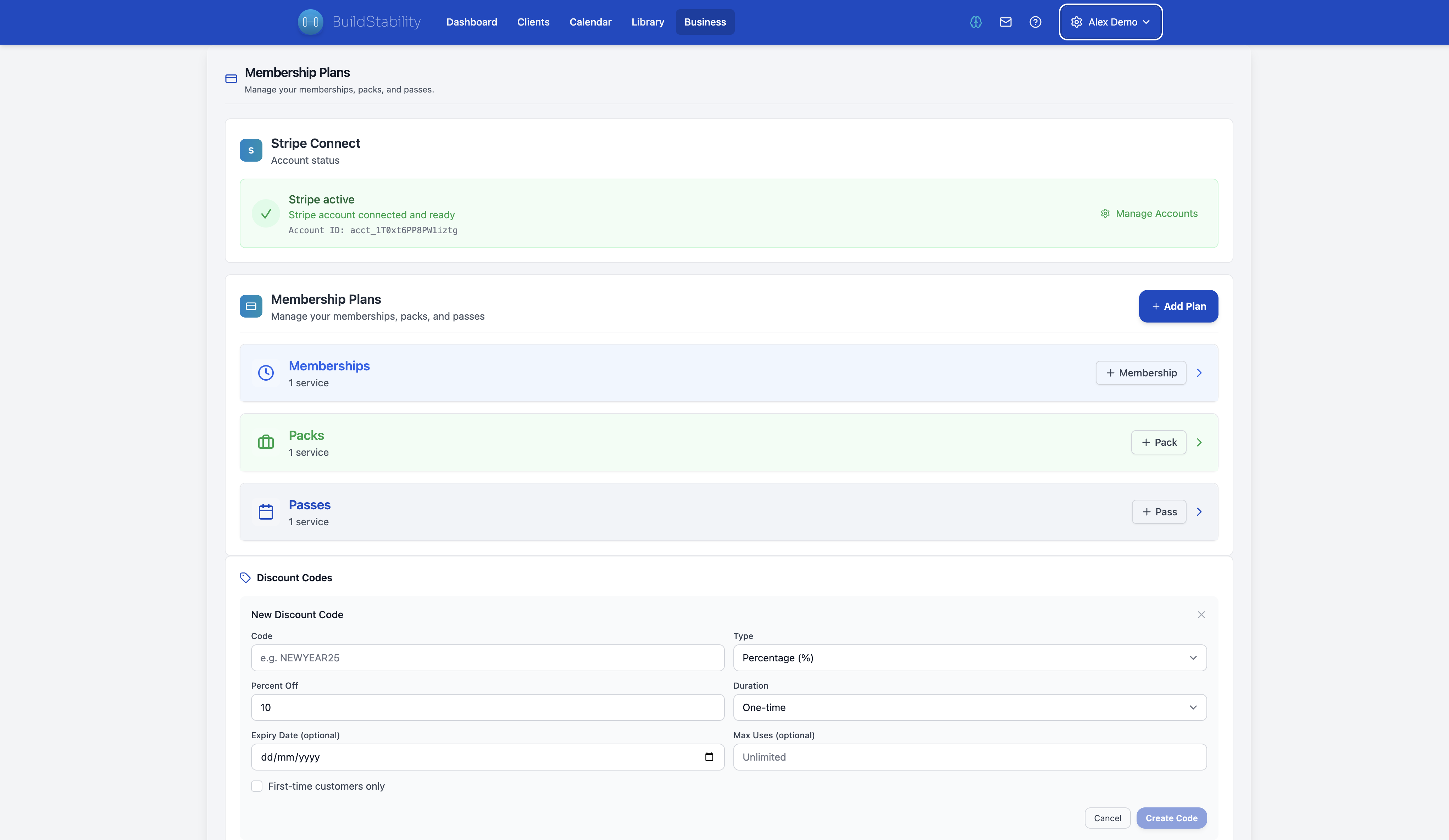 BuildStability billing dashboard with GST tax invoices
