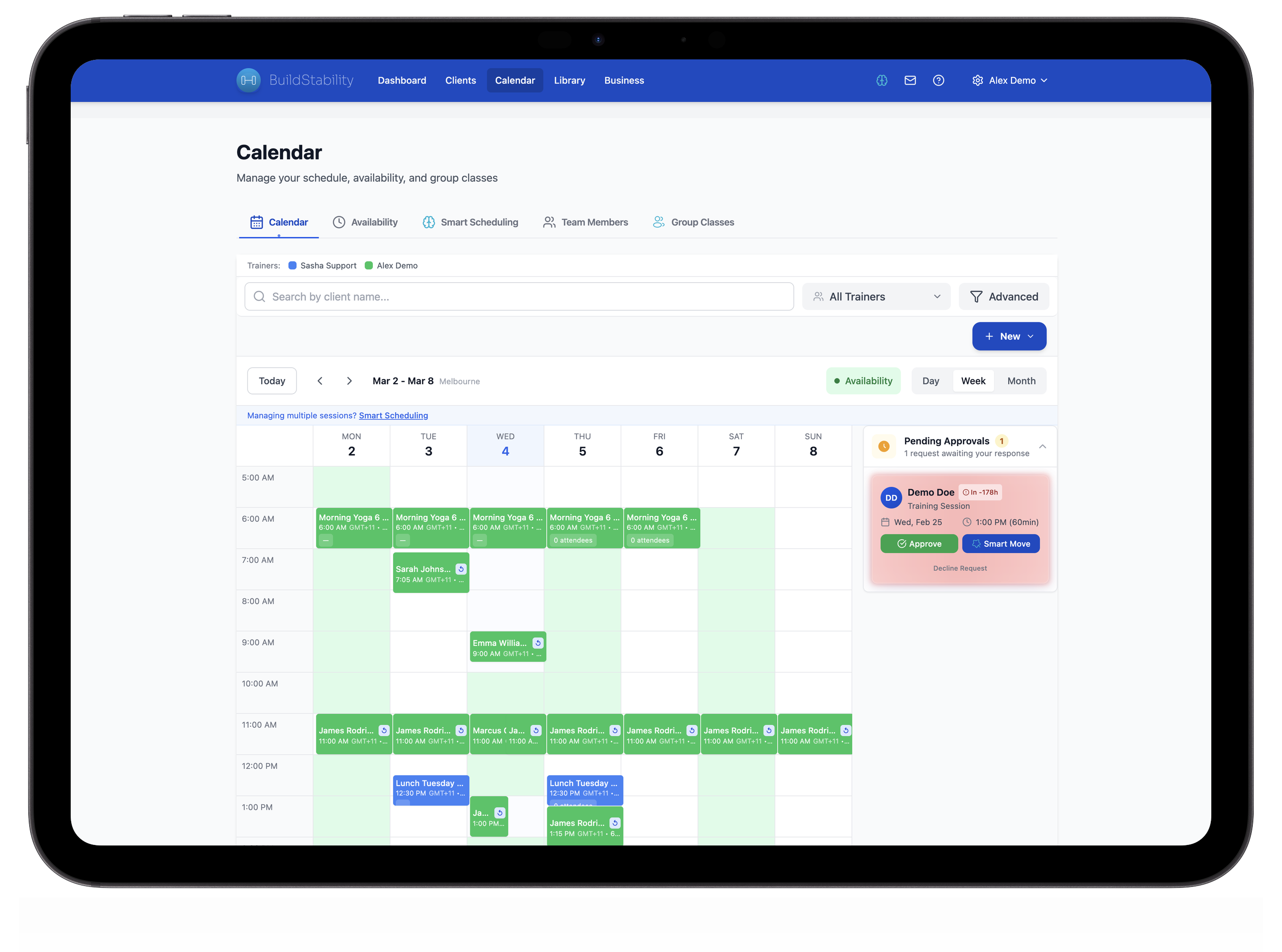 Client booking calendar with self-serve scheduling