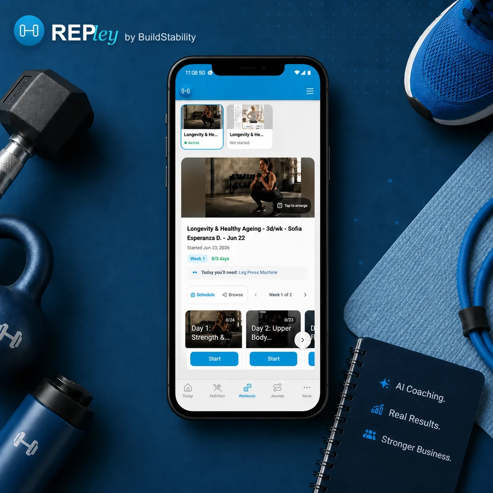 Personal trainer scheduling software on a phone, showing a client's booked sessions and training week